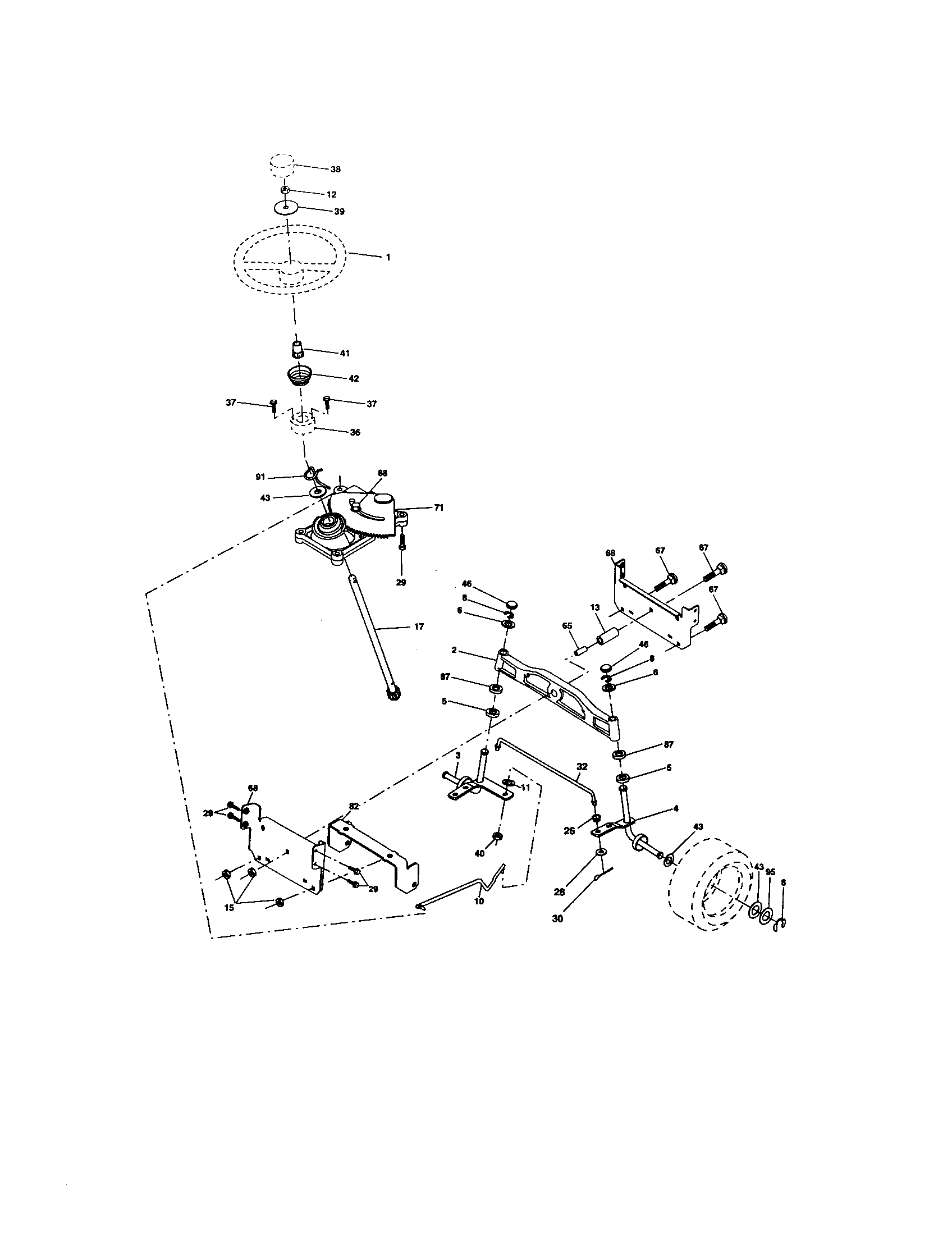 Steering Diagram and Parts List for 917275630  Craftsman Lawn Tractor
