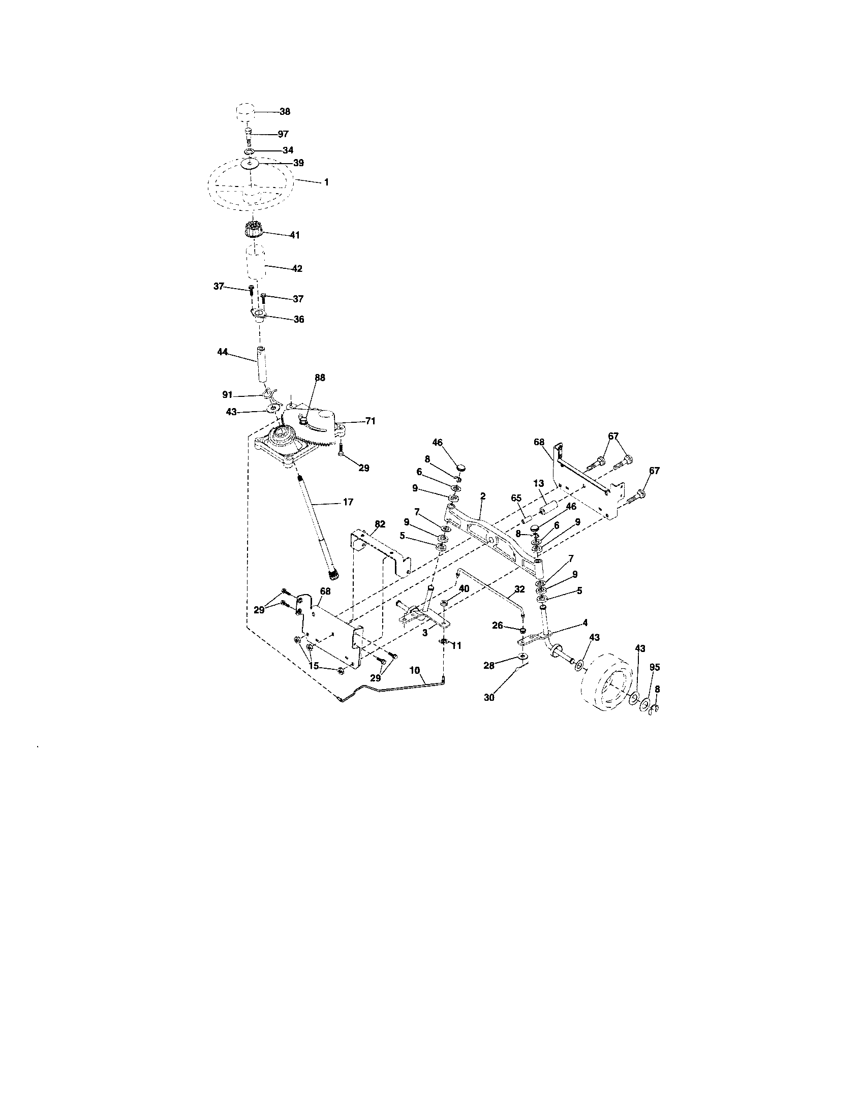 Steering Assembly Diagram and Parts List for 917287052  Craftsman Lawn Tractor