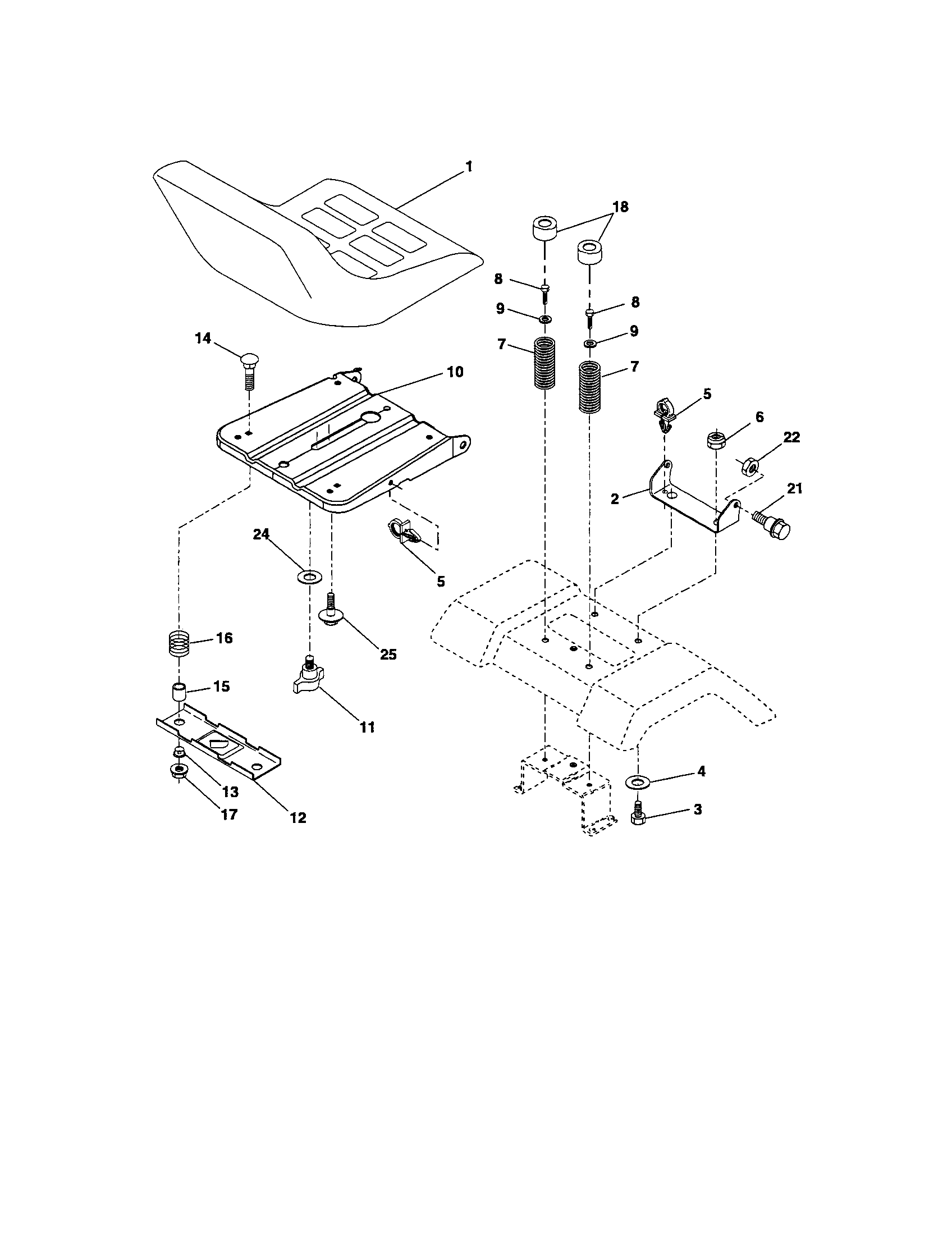 Seat Assembly Diagram and Parts List for 917275620  Craftsman Lawn Tractor