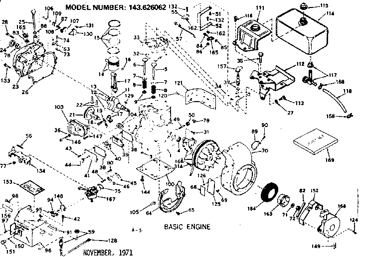 Basic Engine Diagram and Parts List for 143626062  Craftsman Engine