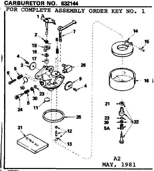 Replacement Parts Diagram and Parts List for 143707012  Craftsman Engine