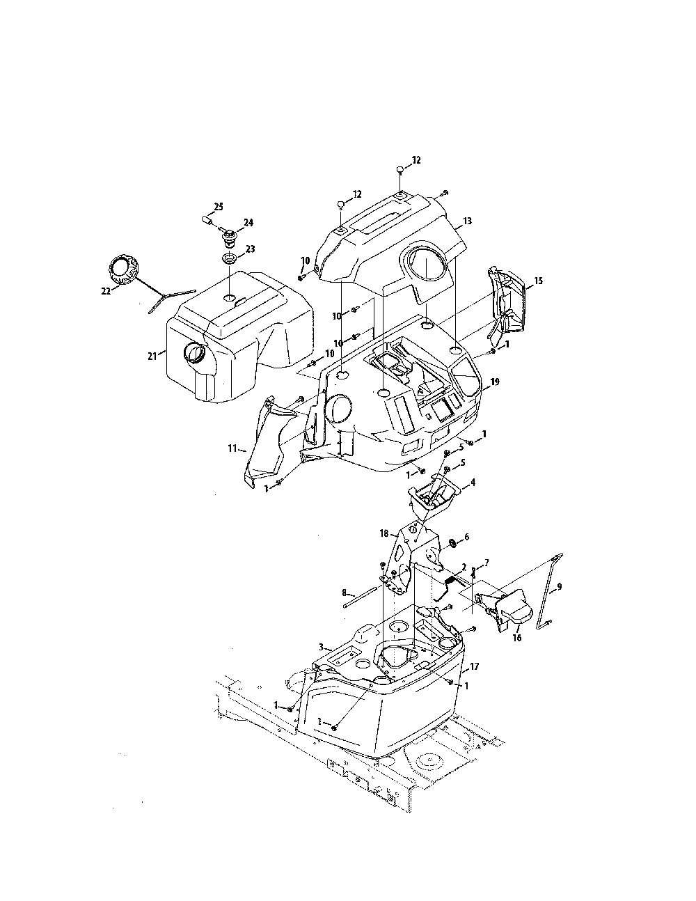 Fuel tank/upper dash Diagram and Parts List for 247273330  Craftsman Lawn Tractor