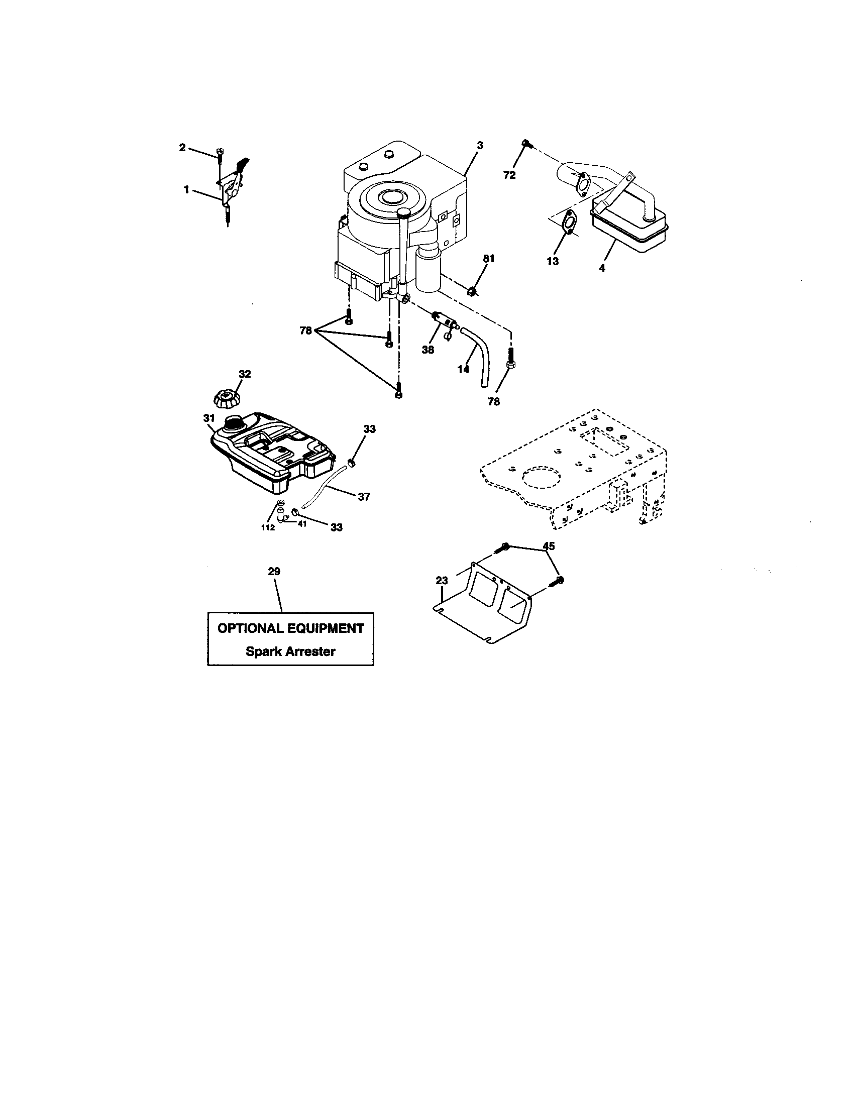 Engine Diagram and Parts List for 917273641  Craftsman Lawn Tractor
