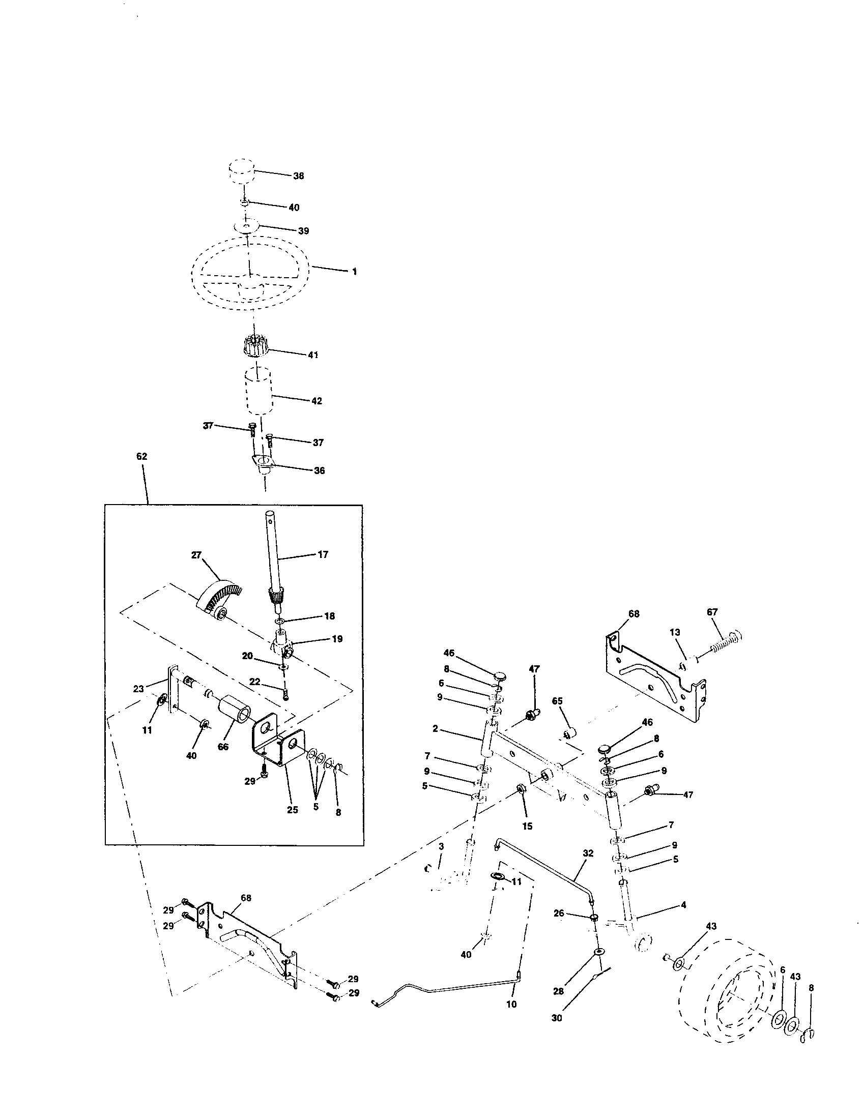 Steering Assembly Diagram and Parts List for 917252780  Craftsman Lawn Tractor