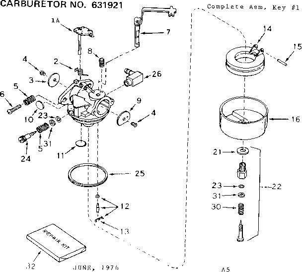 Carburetor 631921 (71/143) Diagram and Parts List for 143714012  Craftsman Engine
