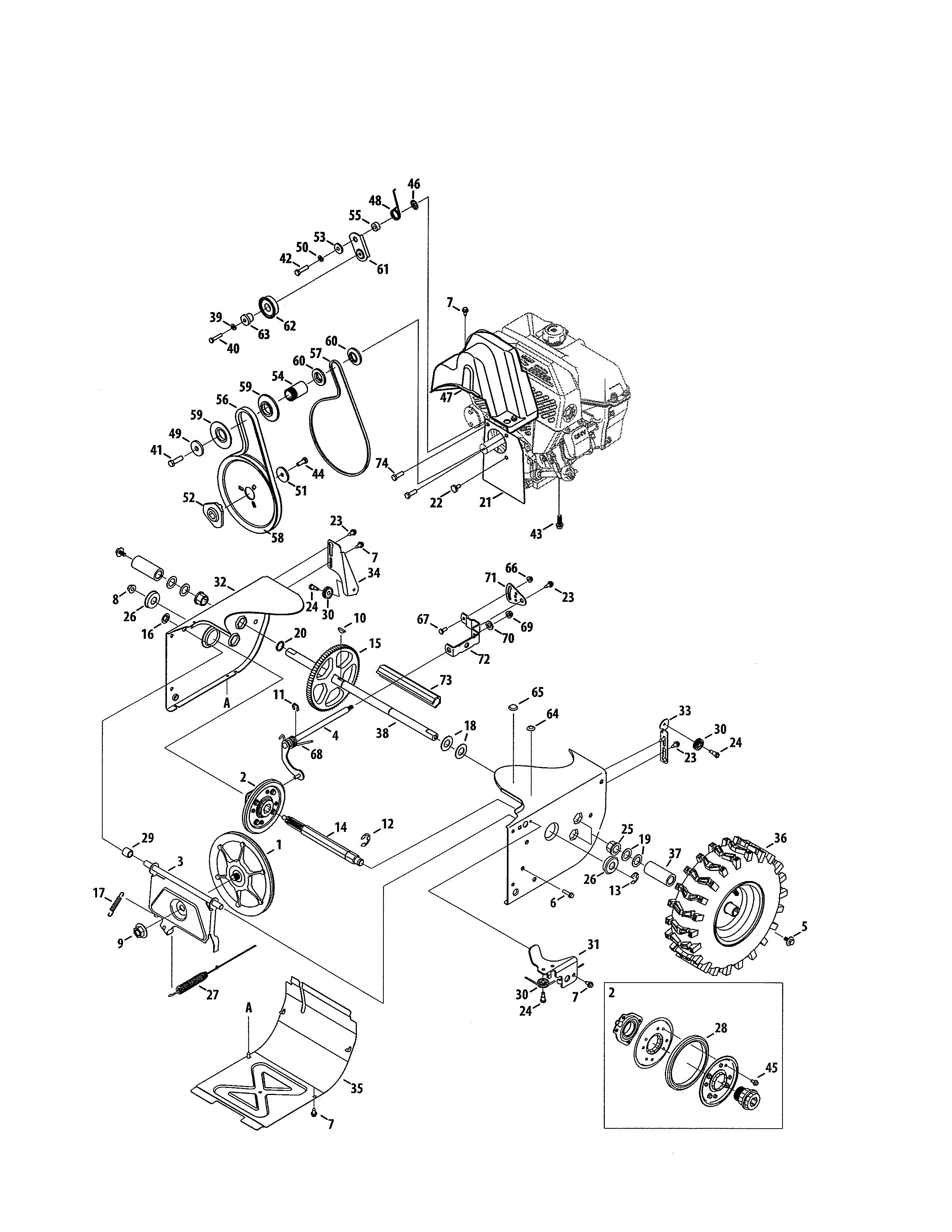 Engine/wheel/axle Diagram and Parts List for 247889721  Craftsman Snow Blower