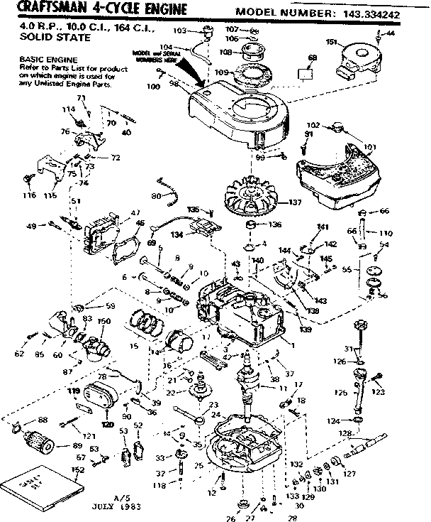 Replacement Parts Diagram and Parts List for 143334242  Craftsman Engine