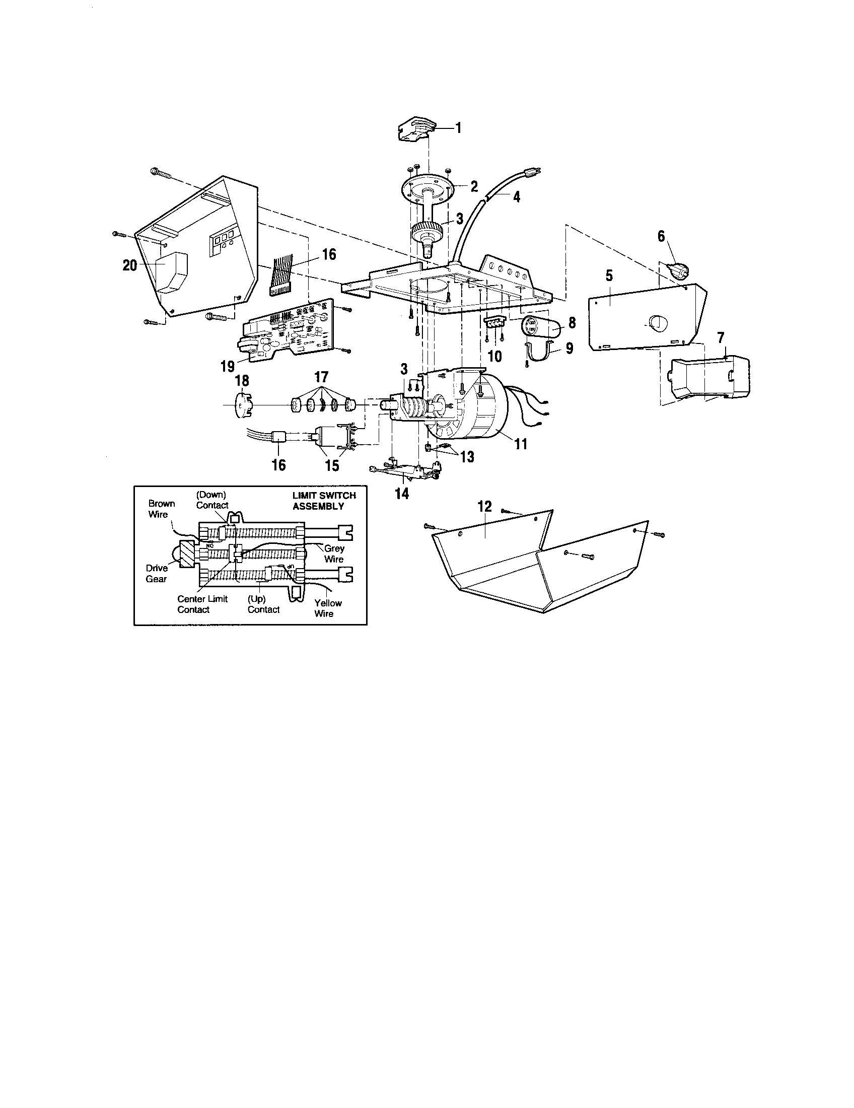 Motor Unit Assembly Diagram and Parts List for 13953910D  Craftsman Garage Door Opener