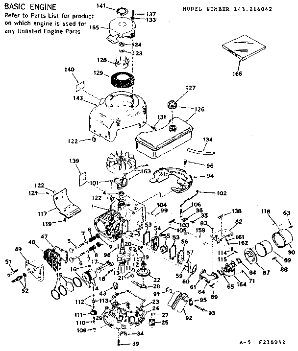Basic Engine Diagram and Parts List for 143216042  Craftsman Engine