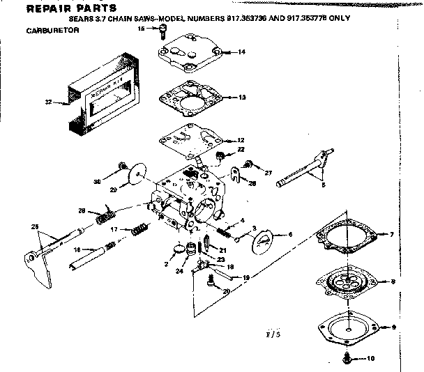 Carburetor Diagram and Parts List for 917353737  Craftsman Chainsaw
