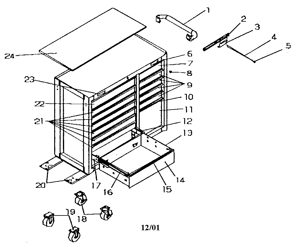 Tool Chest Diagram and Parts List for 706596240  Craftsman Tool Stand & Cart