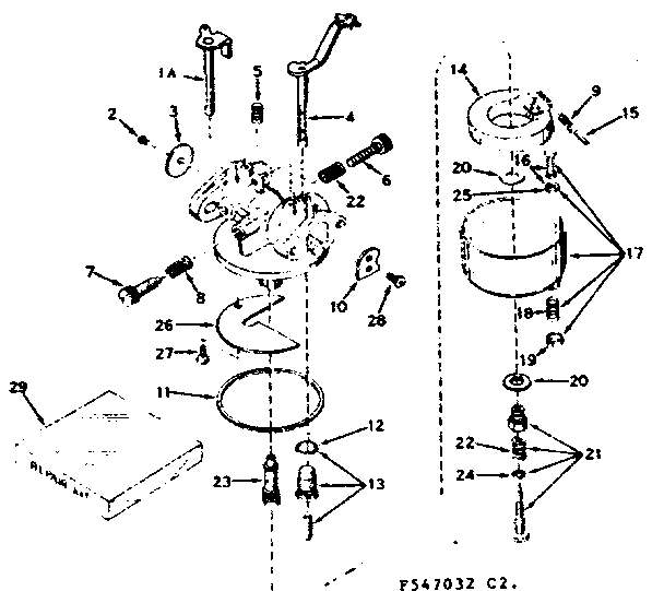 Carburetor Diagram and Parts List for 143547032  Craftsman Engine