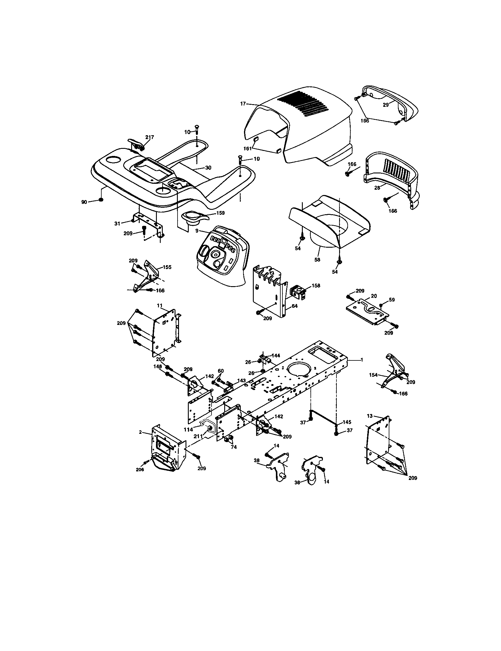 Chassis And Enclosures Diagram and Parts List for 917273630  Craftsman Lawn Tractor