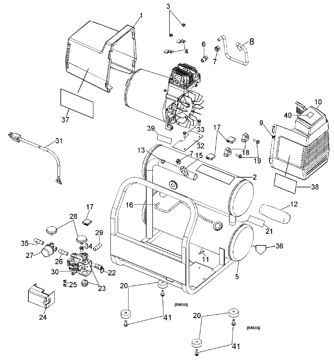 Default Diagram and Parts List for 919-16745 Type 0 Craftsman Compressor