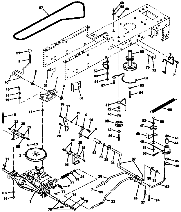Drive Diagram and Parts List for 917257620  Craftsman Lawn Tractor