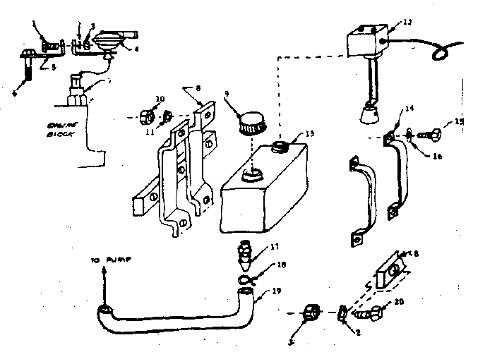 Tank And Bracket Assembly Diagram and Parts List for 58032082  Craftsman Engine