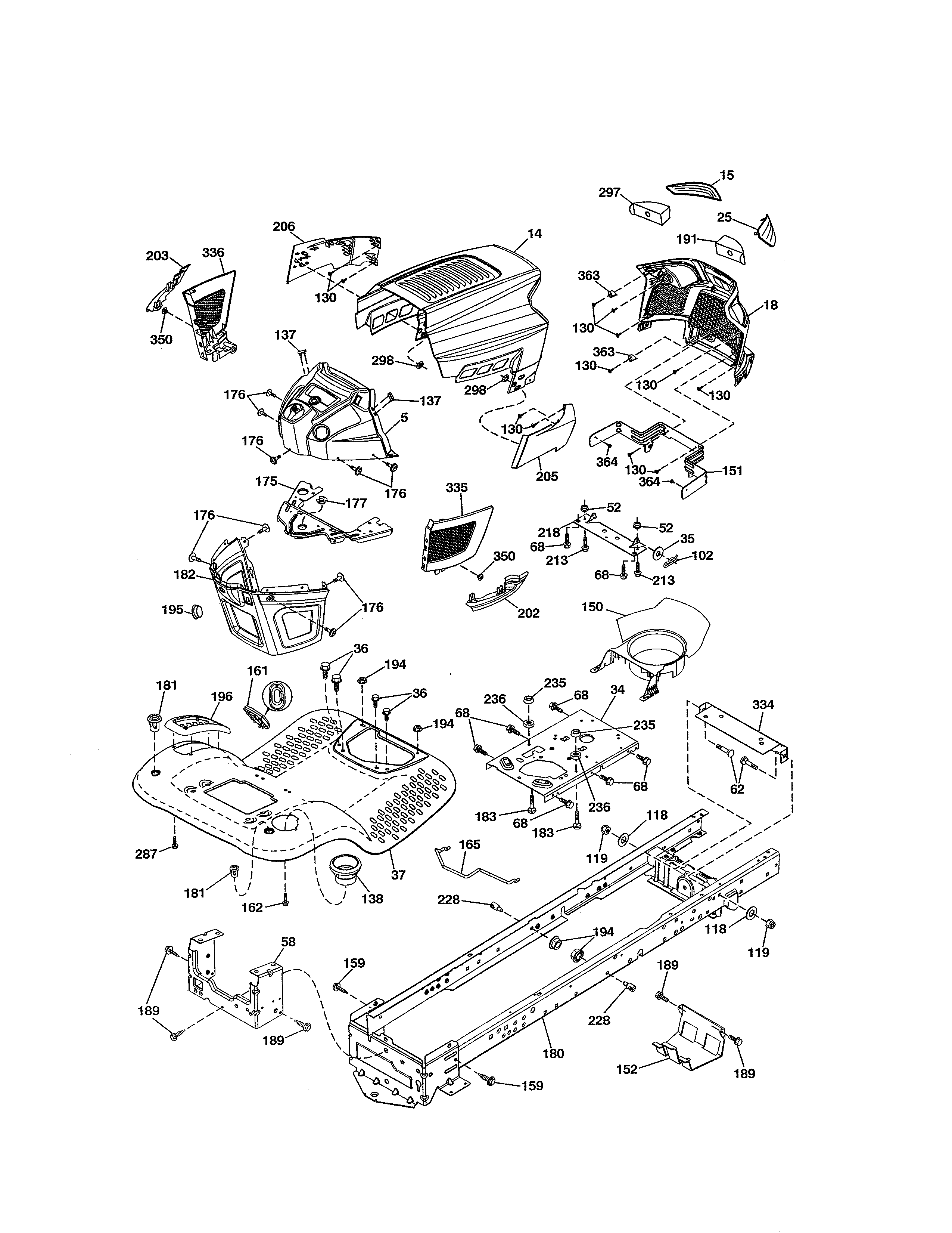 Chassis Diagram and Parts List for 917250841  Craftsman Lawn Tractor