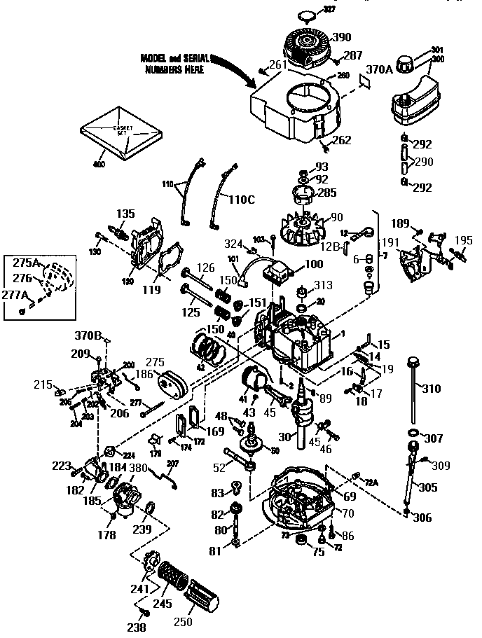Replacement Parts Diagram and Parts List for 143955016  Craftsman Engine