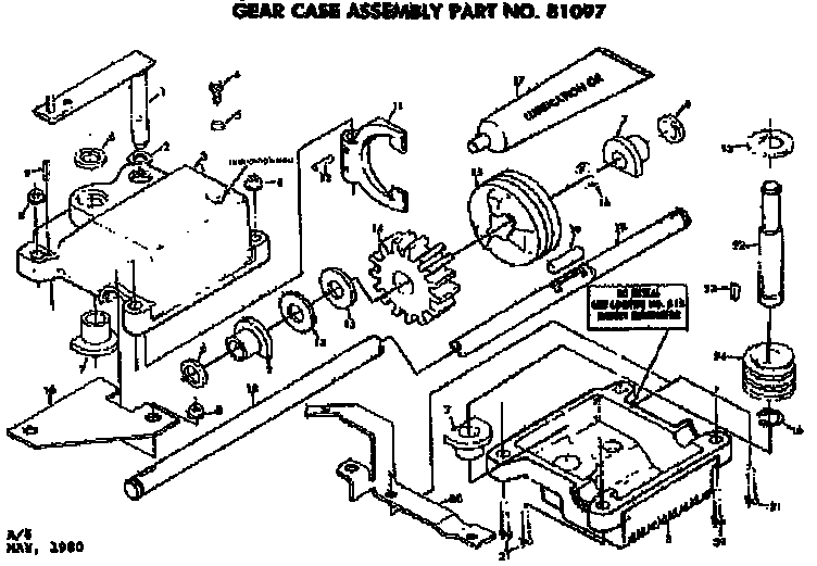 Gear Case Assembly Diagram and Parts List for 13181097  Craftsman Lawn Tractor