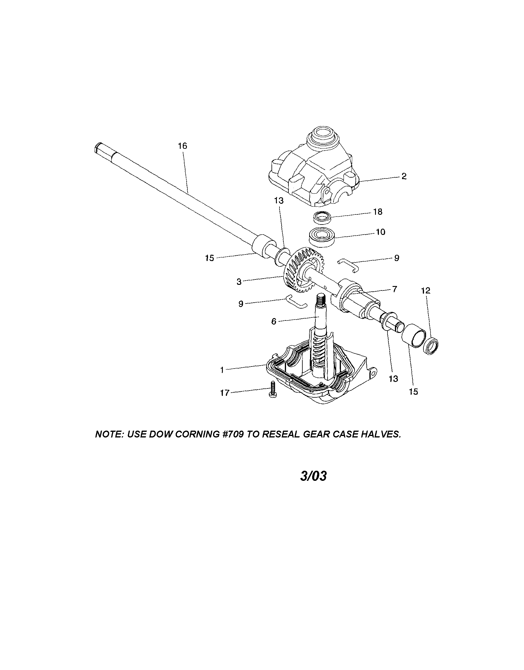 Gearcase Assembly Diagram and Parts List for 917371490  Craftsman Lawn Mower