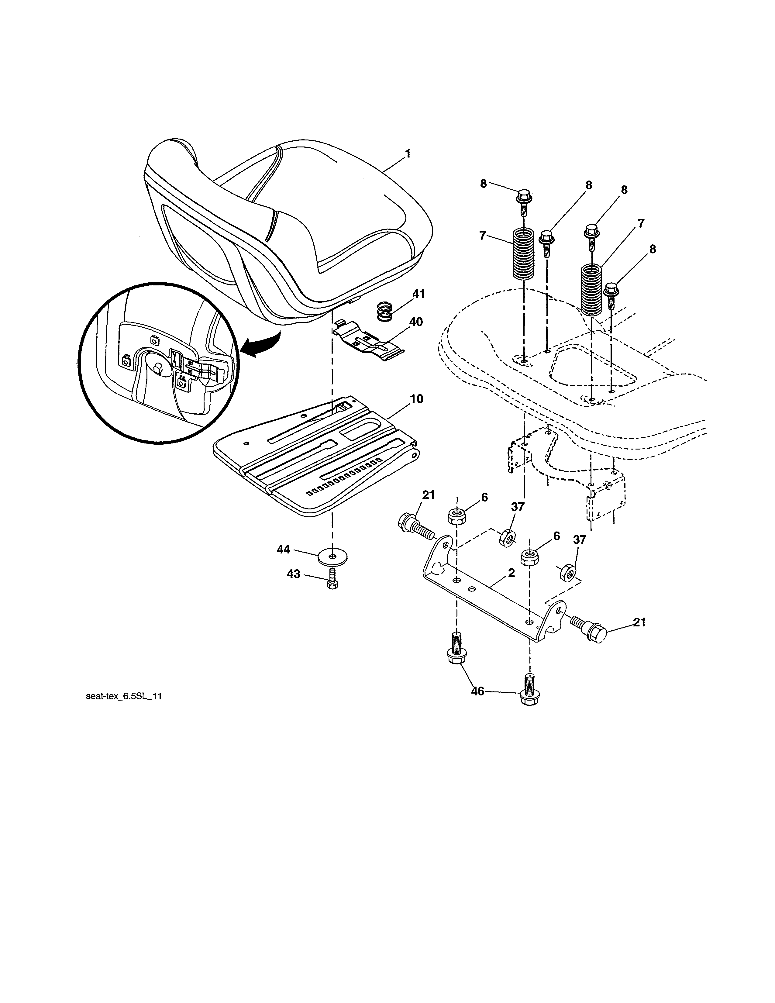 Seat Assembly Diagram and Parts List for 917990030  Craftsman Lawn Tractor