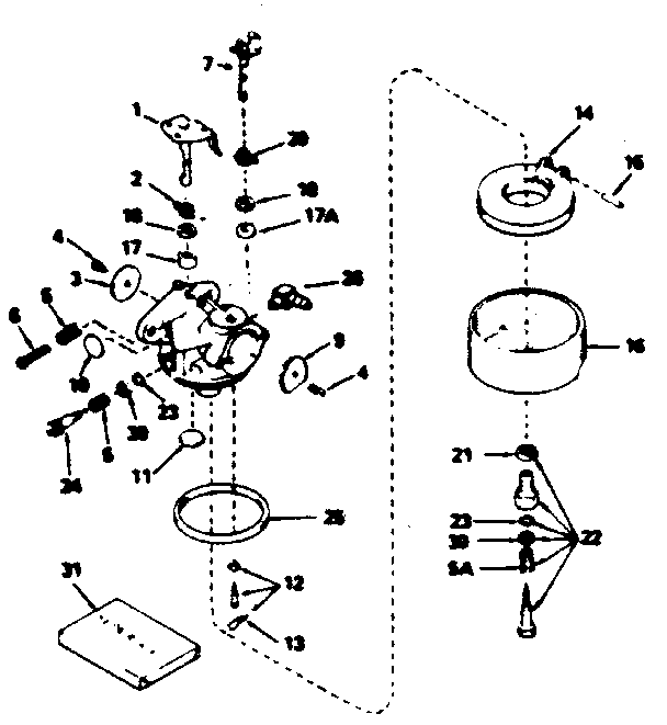 Carburetor Diagram and Parts List for 143365022  Craftsman Engine