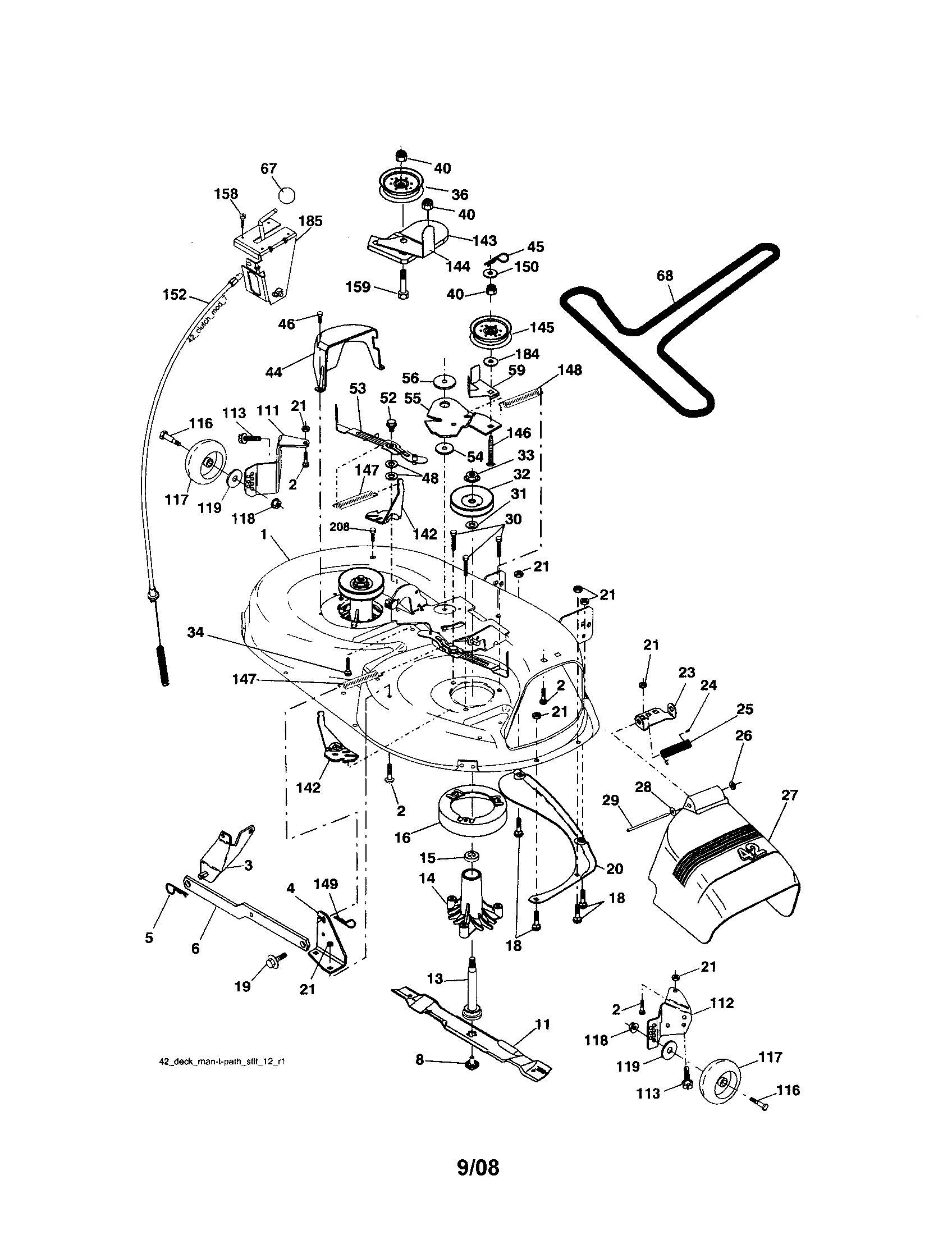 Mower Deck Diagram and Parts List for 917286080  Craftsman Lawn Tractor