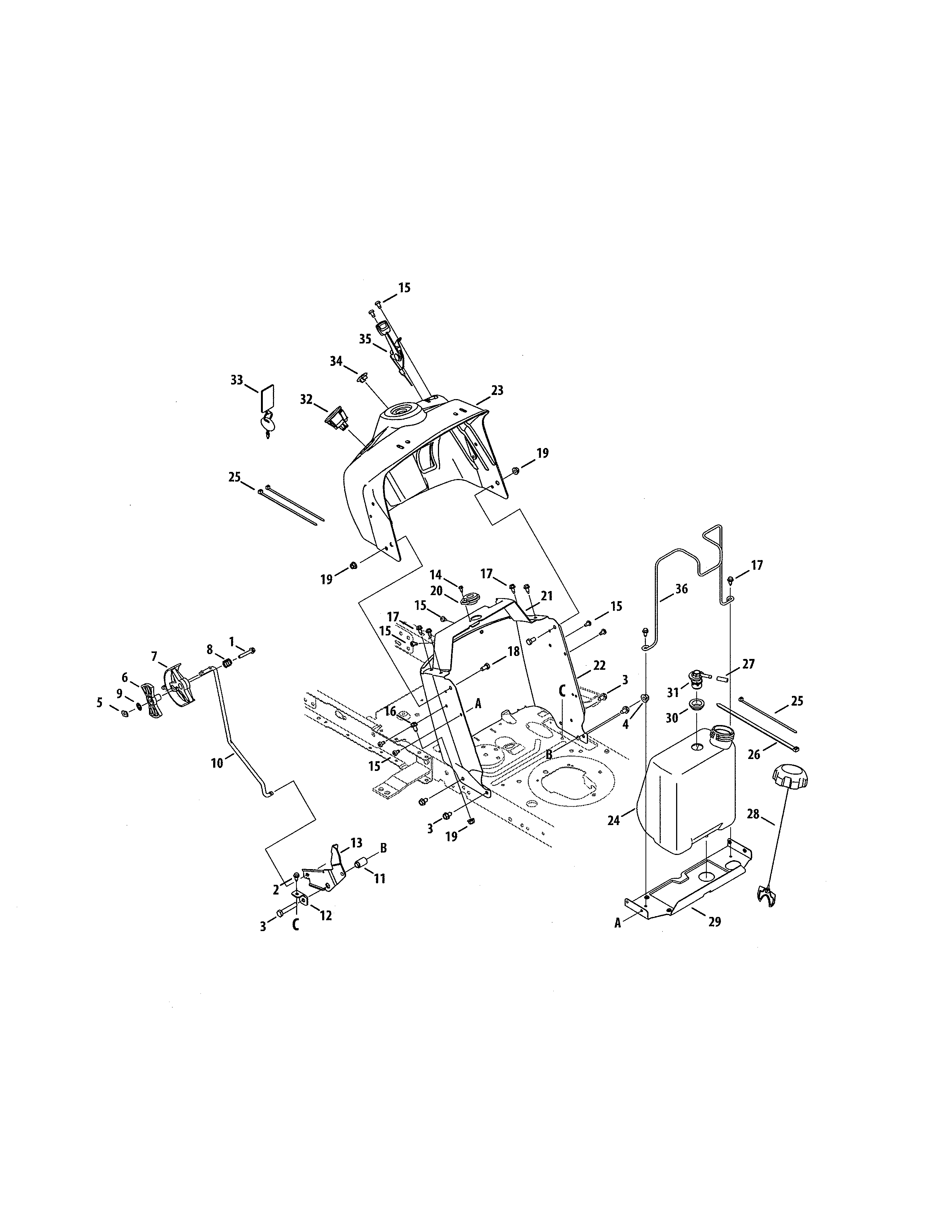 Upper Dash Panel/fuel Tank Diagram and Parts List for 247203732  Craftsman Lawn Tractor