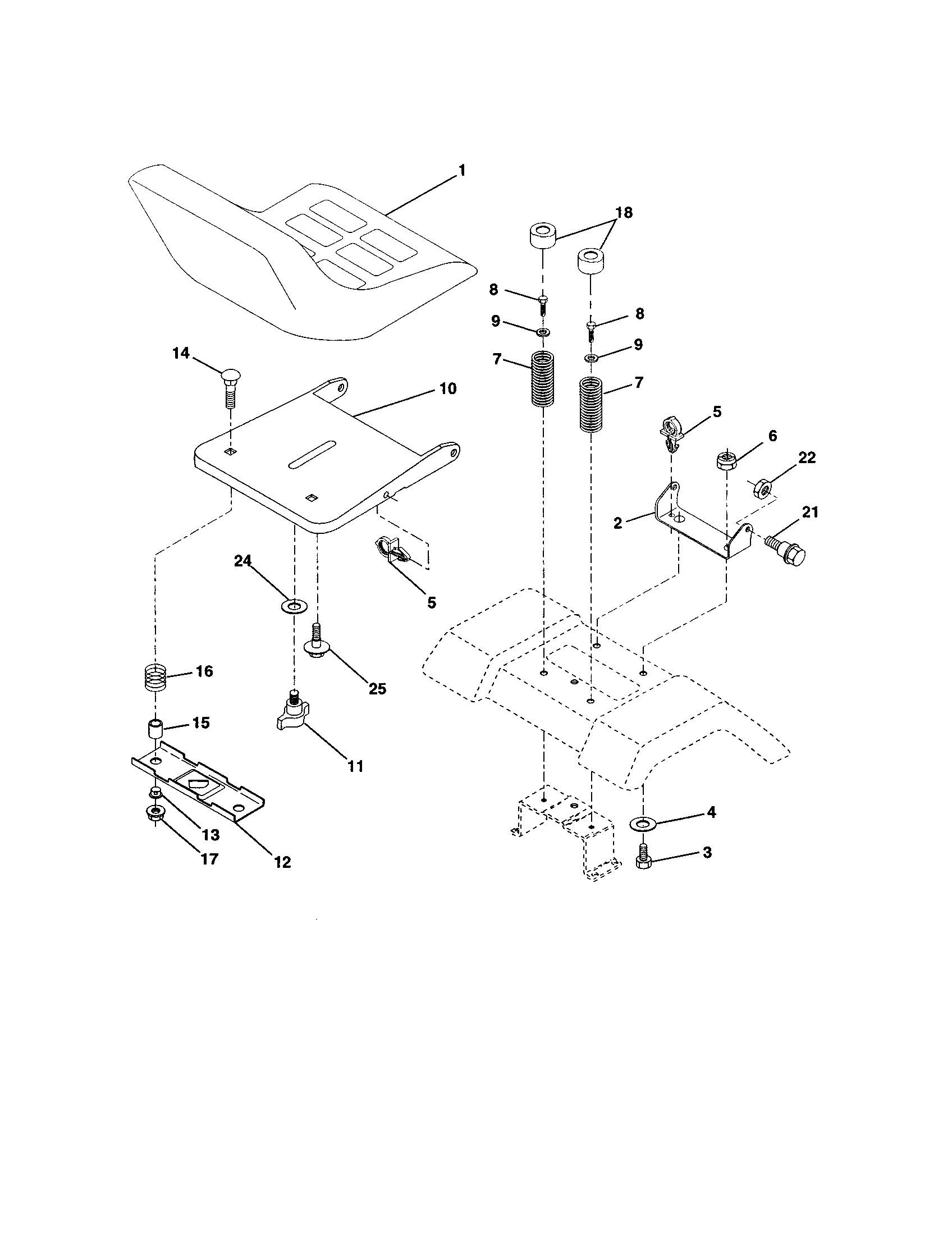 Seat Diagram and Parts List for 917277370  Craftsman Lawn Tractor