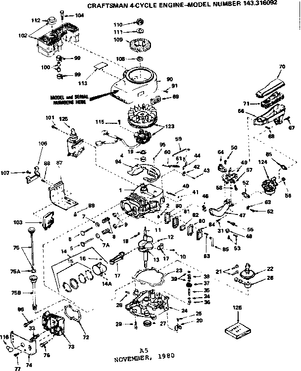 Replacement Parts Diagram and Parts List for 143316092  Craftsman Engine