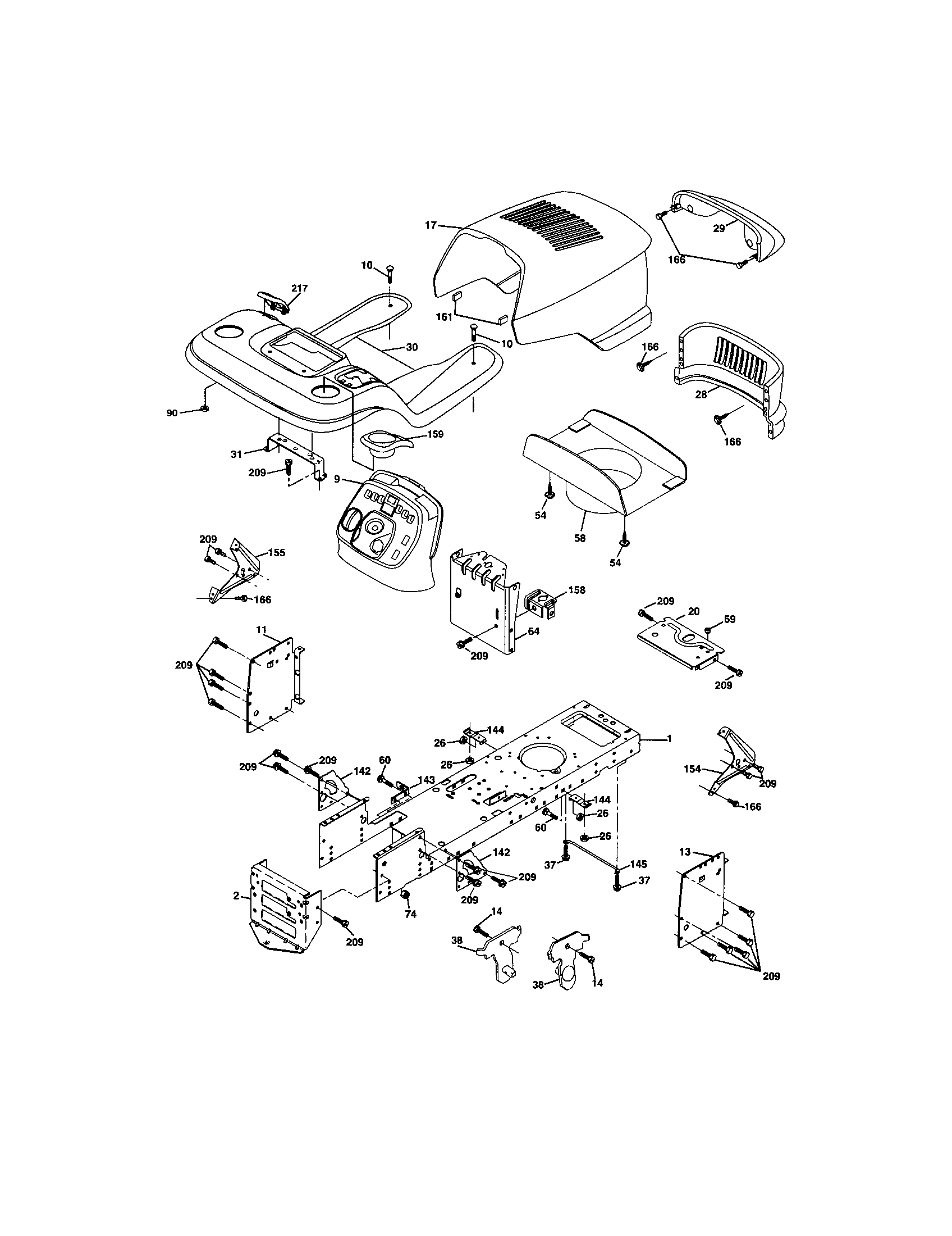 Chassis And Enclosures Diagram and Parts List for 917273623  Craftsman Lawn Tractor