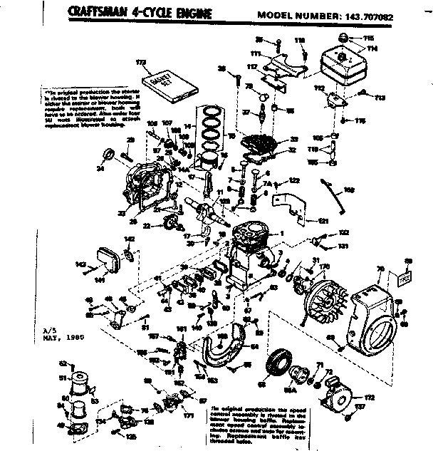 Engine Diagram and Parts List for 143707082  Craftsman Engine