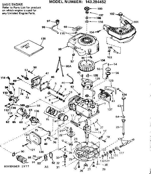 Replacement Parts Diagram and Parts List for 143284452  Craftsman Engine