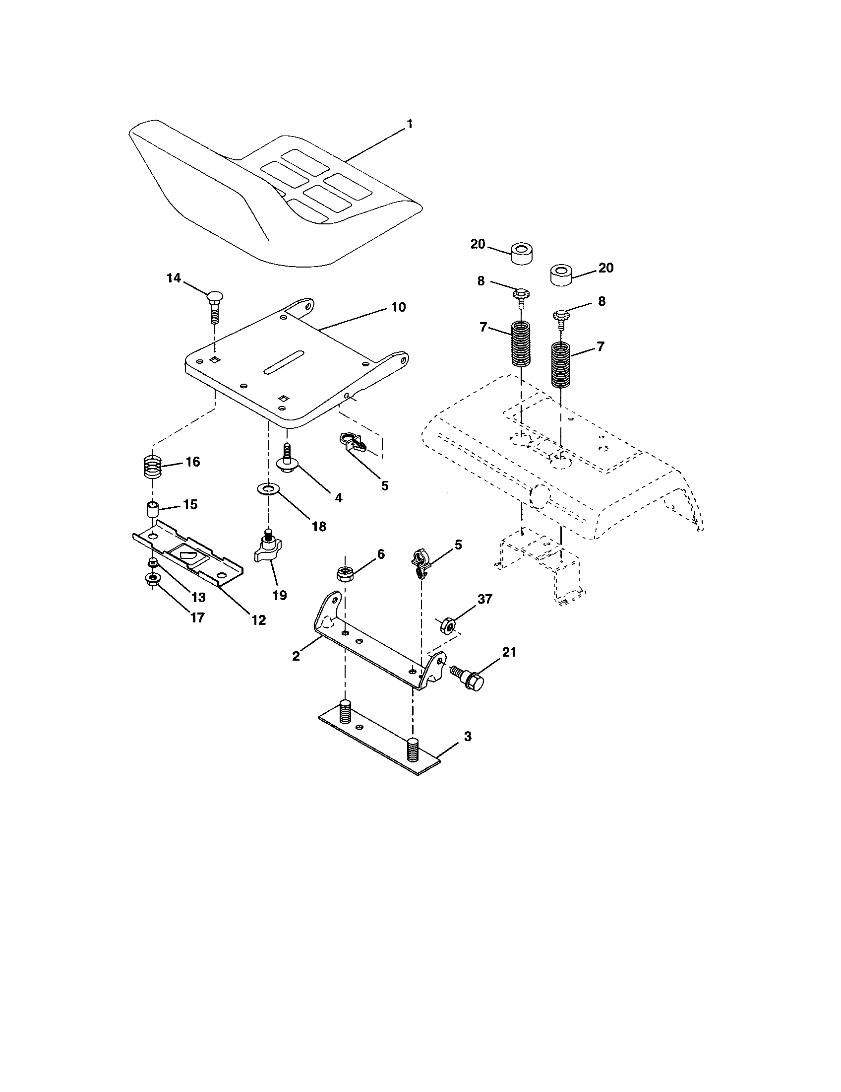 Seat Assembly Diagram and Parts List for 917276072  Craftsman Lawn Tractor