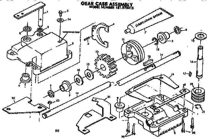 Gear Case Assembly Diagram and Parts List for 131978415  Craftsman Lawn Mower