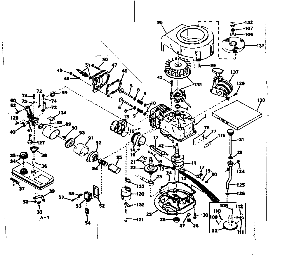 Basic Engine Diagram and Parts List for 143164022  Craftsman Engine