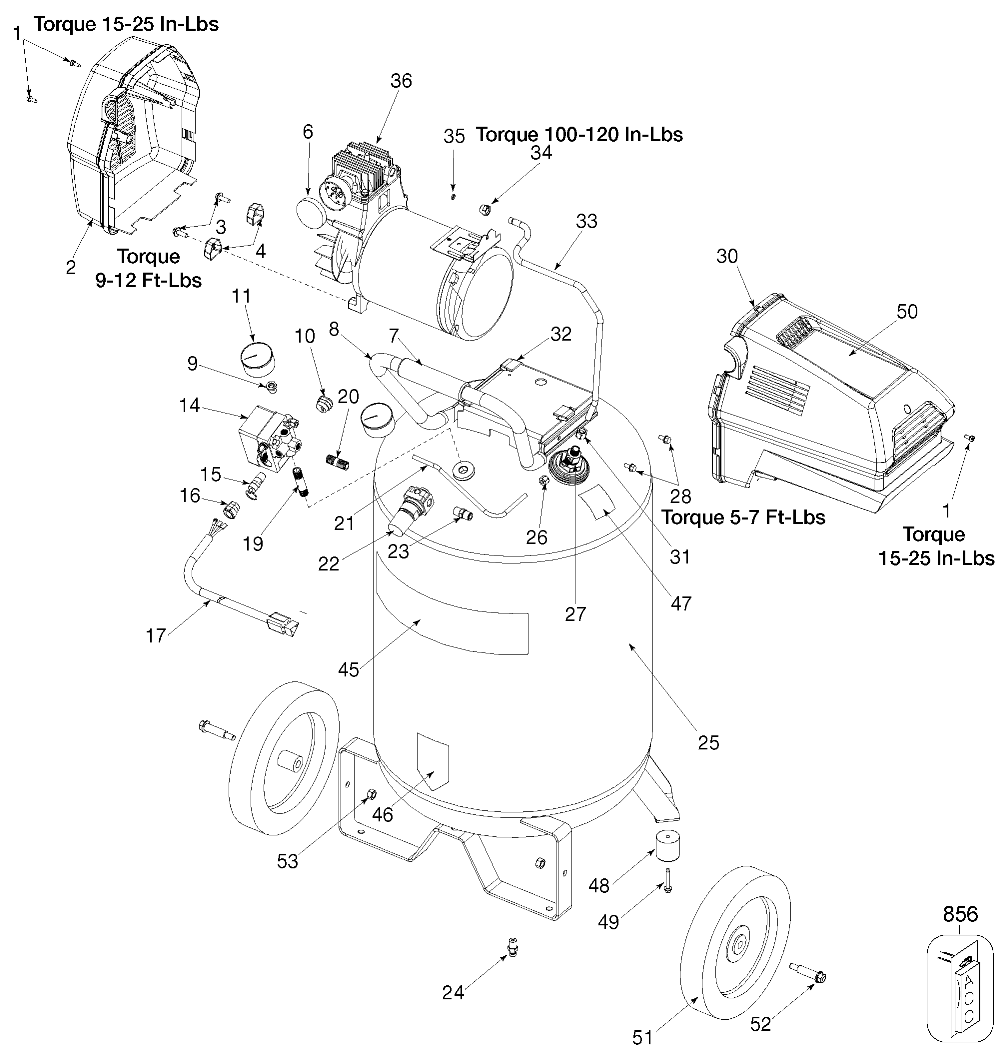 Default Diagram and Parts List for 919-16731 Type 0 Craftsman Compressor