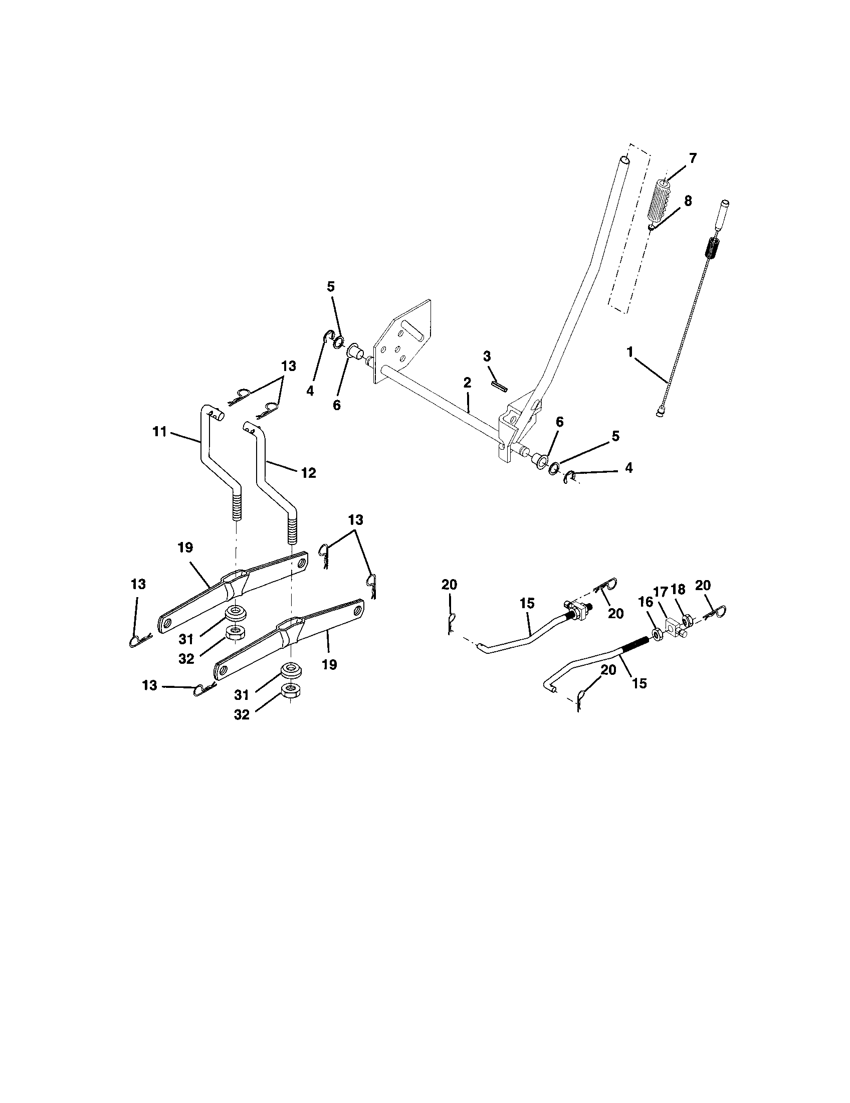 Lift Assembly Diagram and Parts List for 917271653  Craftsman Lawn Tractor