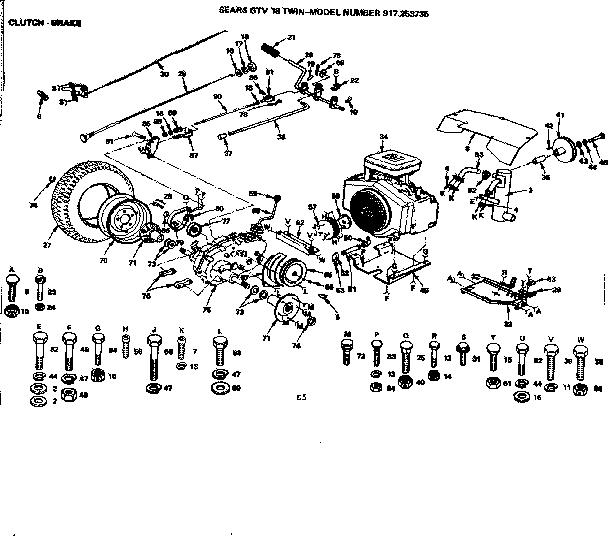 Clutch Brake Diagram and Parts List for 917253735  Craftsman Lawn Tractor