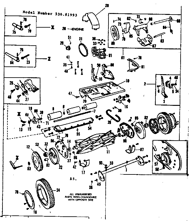 Reel Assembly Diagram and Parts List for 53681993  Craftsman Lawn Mower