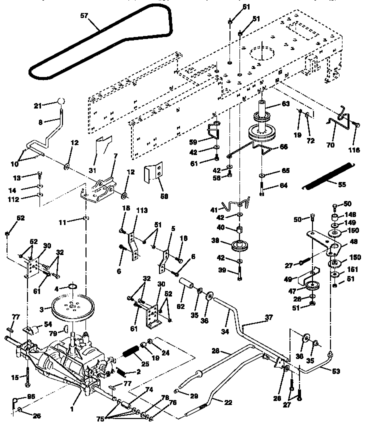 Drive Diagram and Parts List for 917258113  Craftsman Lawn Tractor