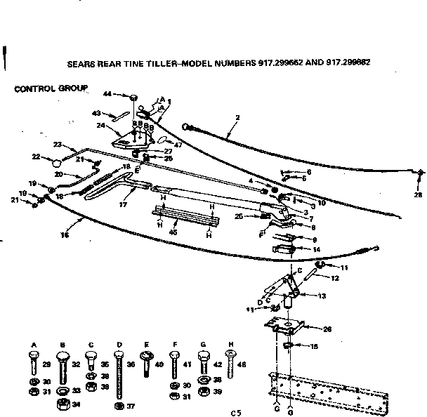 Control Group Diagram and Parts List for 917299682  Craftsman Tiller