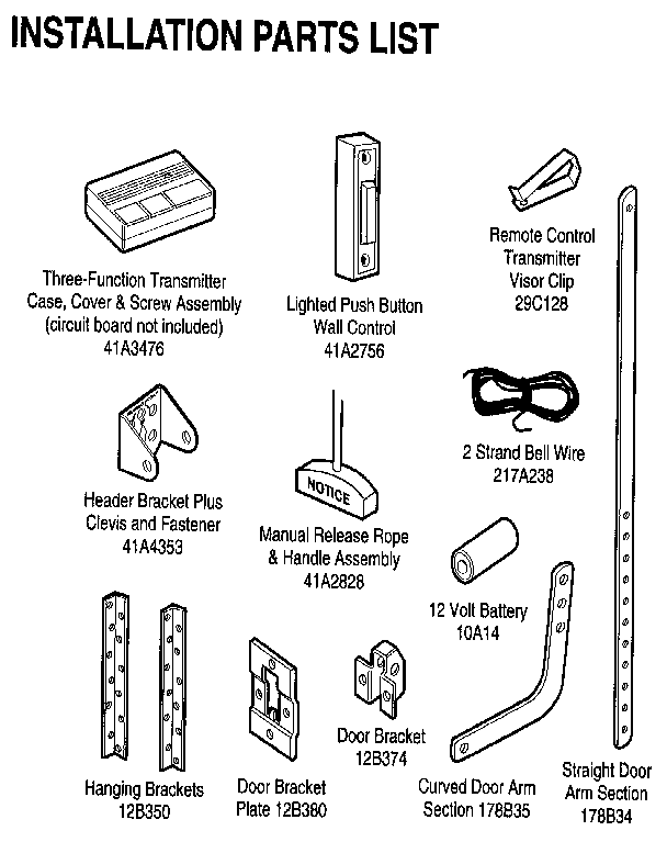 Installation Diagram and Parts List for 139536181SR  Craftsman Garage Door Opener