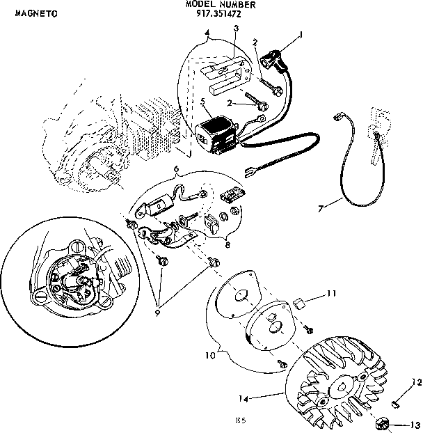 Magneto Diagram and Parts List for 917351472  Craftsman Chainsaw