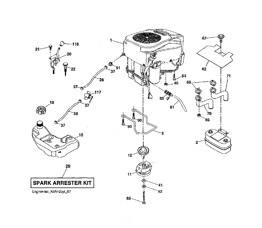 Engine Diagram and Parts List for 96042022000  Craftsman Lawn Tractor