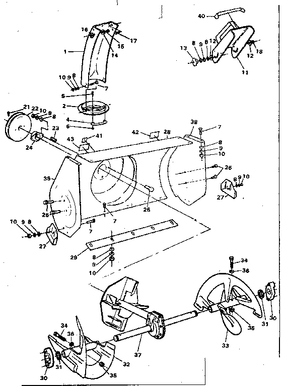 Auger Housing Assembly Diagram and Parts List for 536884900  Craftsman Snow Blower