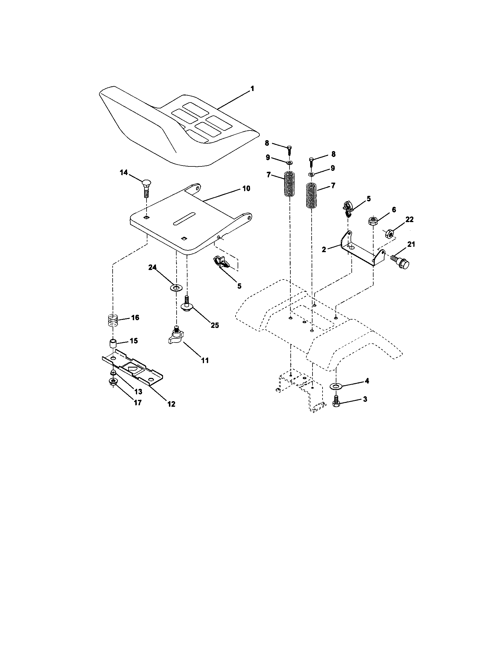 Seat Assembly Diagram and Parts List for 917271633  Craftsman Lawn Tractor