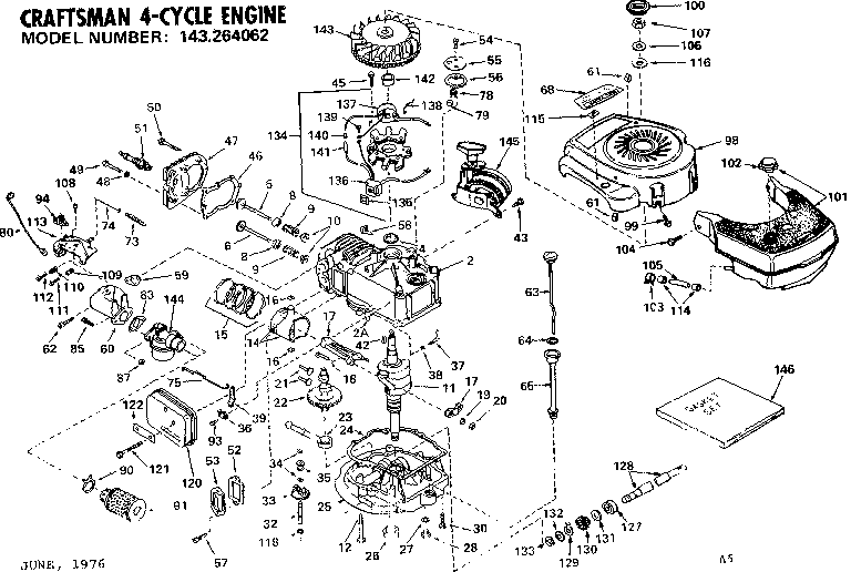 Replacement Parts Diagram and Parts List for 143264062  Craftsman Engine