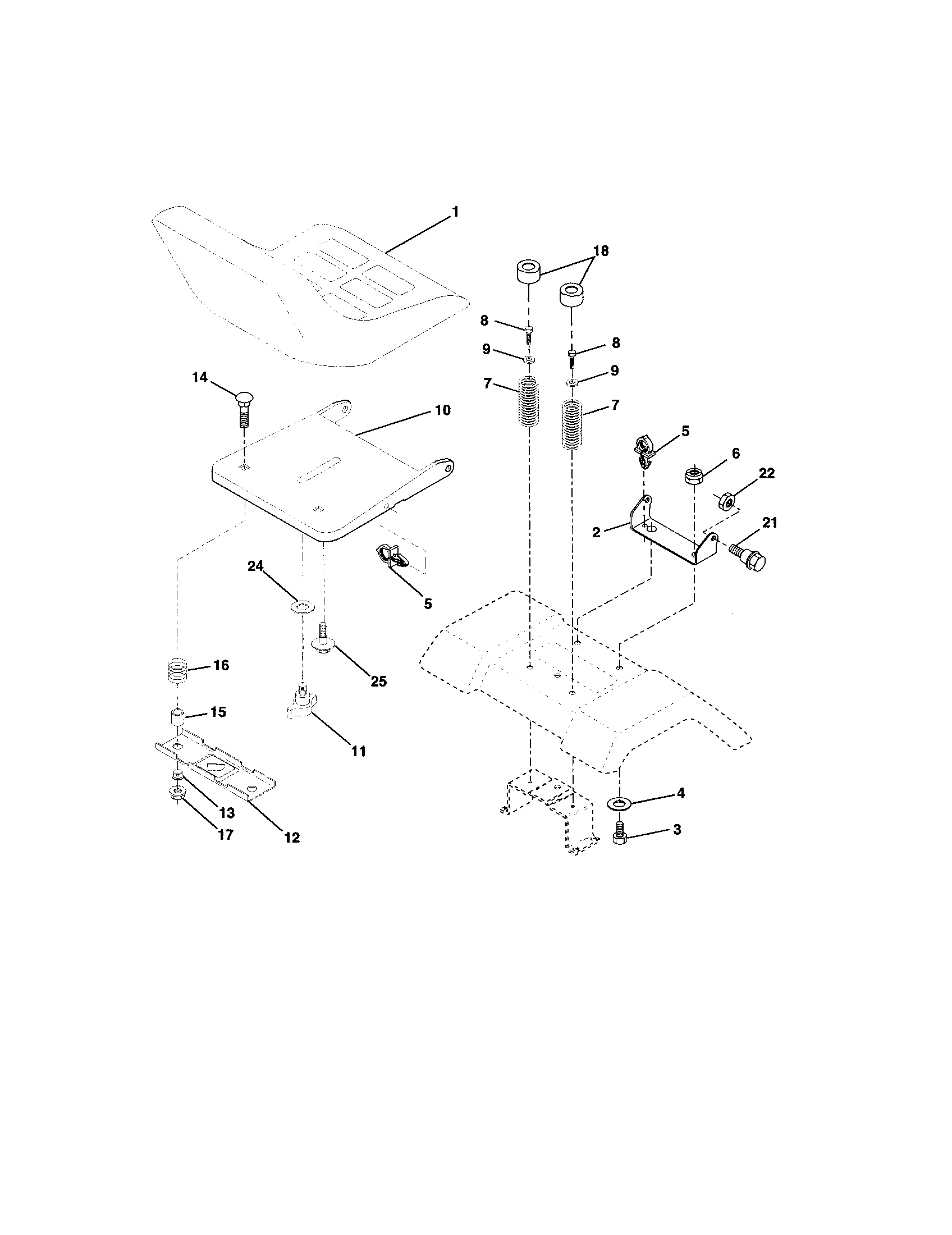 Seat Assembly Diagram and Parts List for 917273241  Craftsman Lawn Tractor