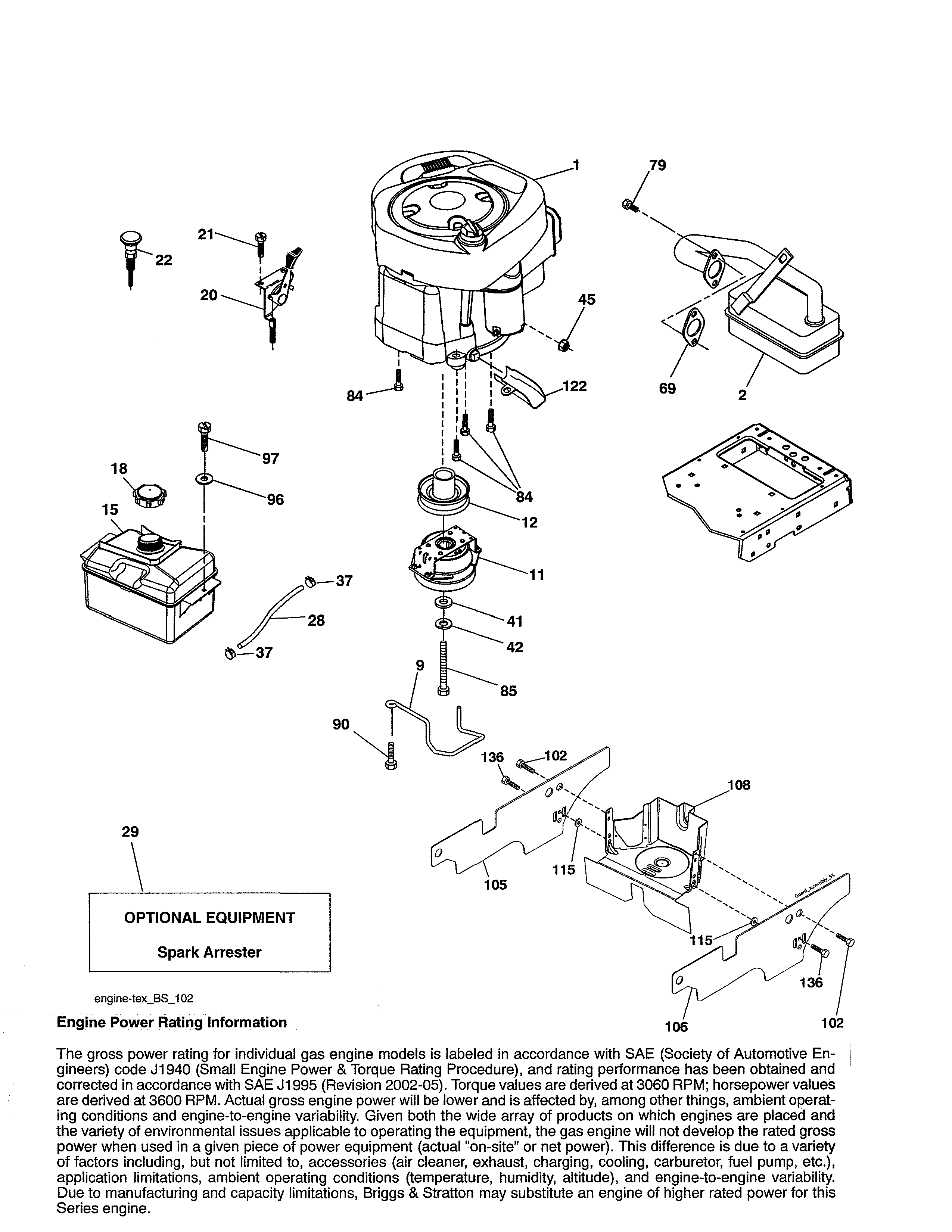 Engine Diagram and Parts List for 917990370  Craftsman Lawn Tractor